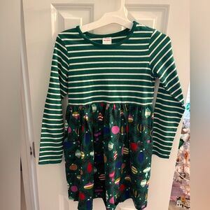 Hanna Andersson Green Striped Dress with Festive Patterns